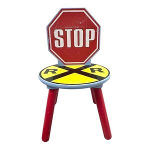 Vintage Kids Stop Sign Railroad Stool Red & Yellow Train Bedroom For Desk READ